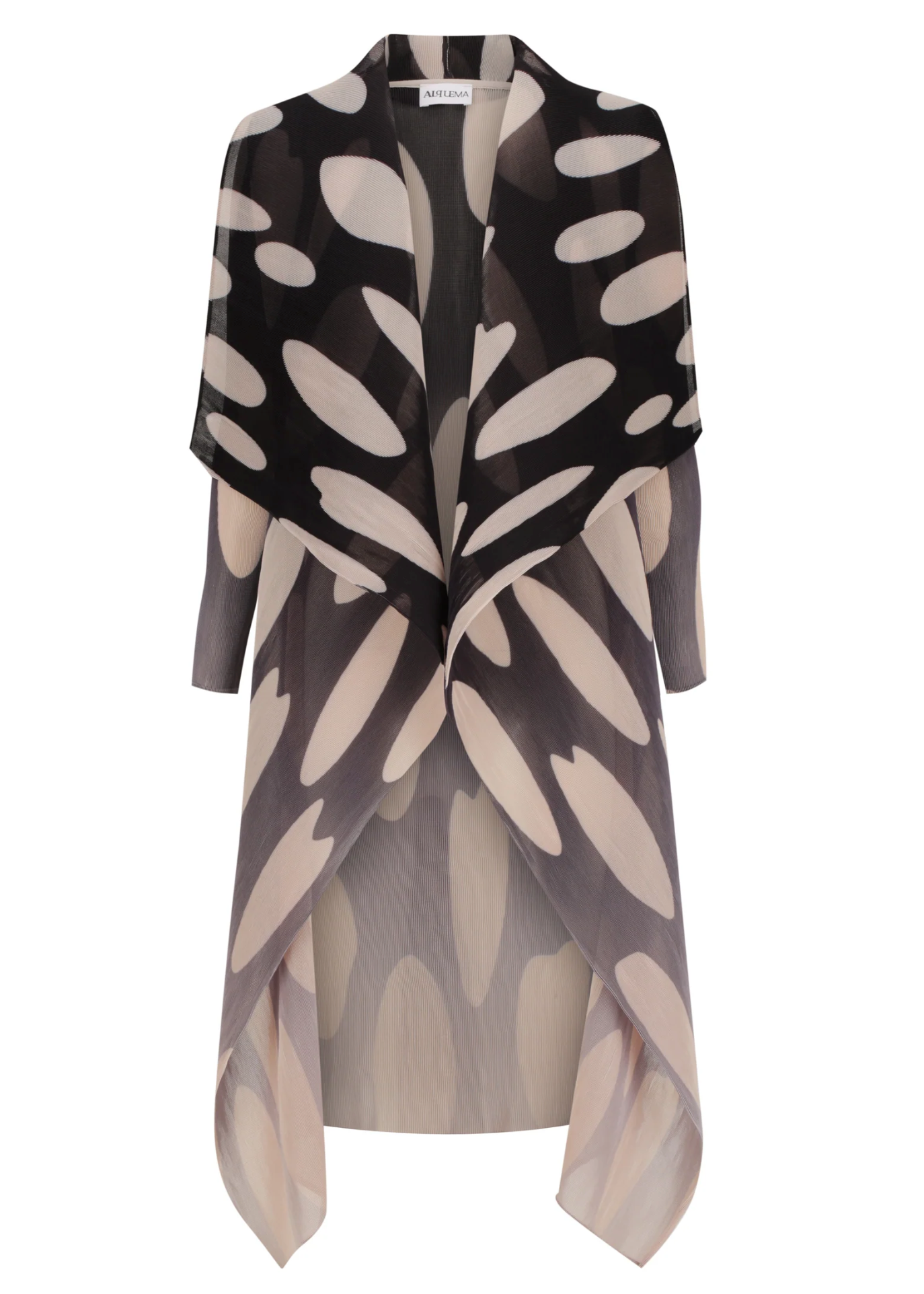 Alquema Long Collare Coat - BLACK BEIGE ELLIPTICAL SPOT
