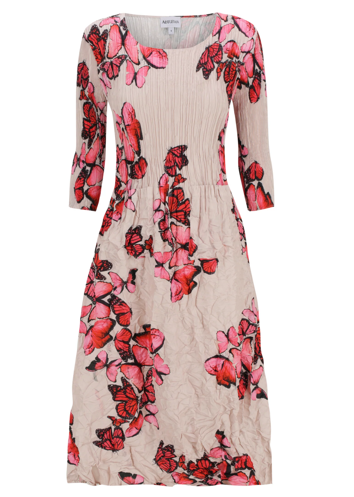 Alquema 3/4 Sleeve Smash Pocket  Dress - WILD BUTTERFLIES