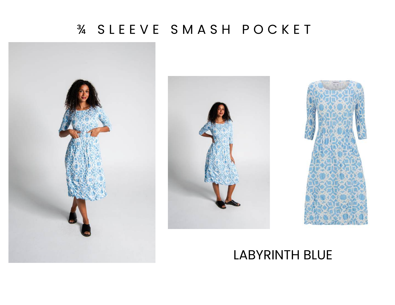Alquema 3/4 Sleeve Smash Pocket  Dress - INDIGO LEOPARD