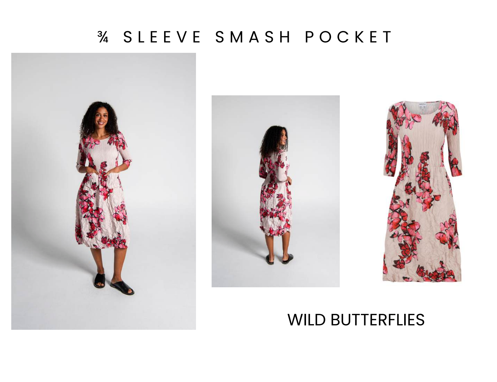 Alquema 3/4 Sleeve Smash Pocket  Dress - INDIGO LEOPARD
