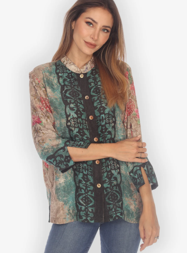 Citron "Lattice Border Citron Style Silk Blouse" - 1213LB