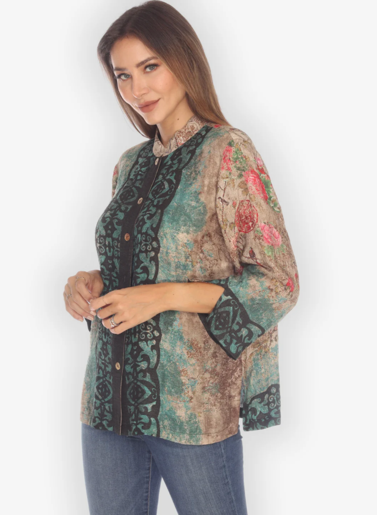 Citron "Lattice Border Citron Style Silk Blouse" - 1213LB