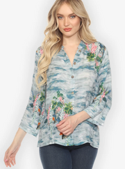 Citron "Water and Koi Classic Citron Silk Blouse" - 1213WAK