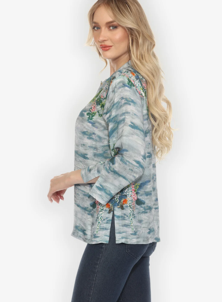 Citron "Water and Koi Classic Citron Silk Blouse" - 1213WAK