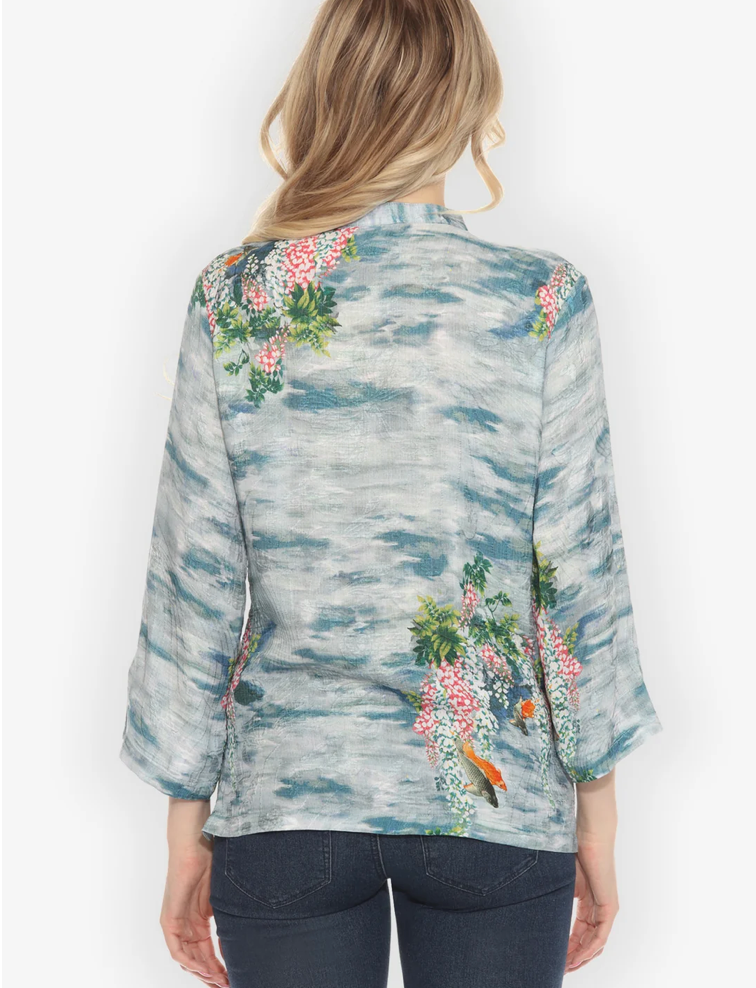 Citron "Water and Koi Classic Citron Silk Blouse" - 1213WAK