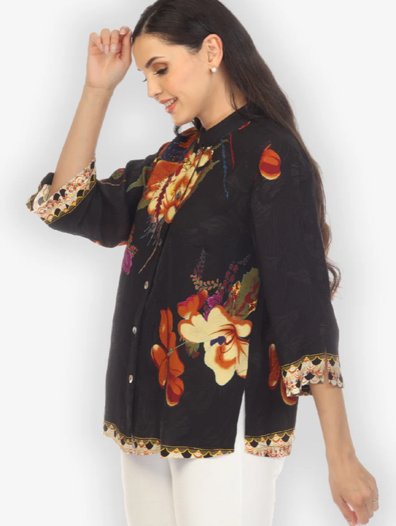 Citron "Phoenix on Flowers Silk Blend Blouse" - 1213POF