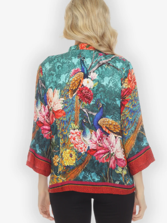 Citron "Flowers and Peacock Feathers Silk Blend Blouse" - 1213FAFP