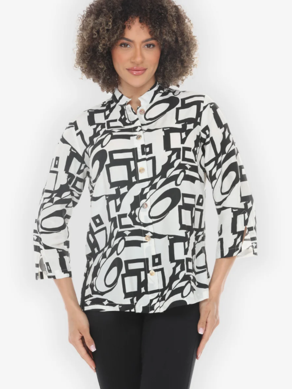 Citron "Black White Abstract Geometric Blouse" - 1213BWAG