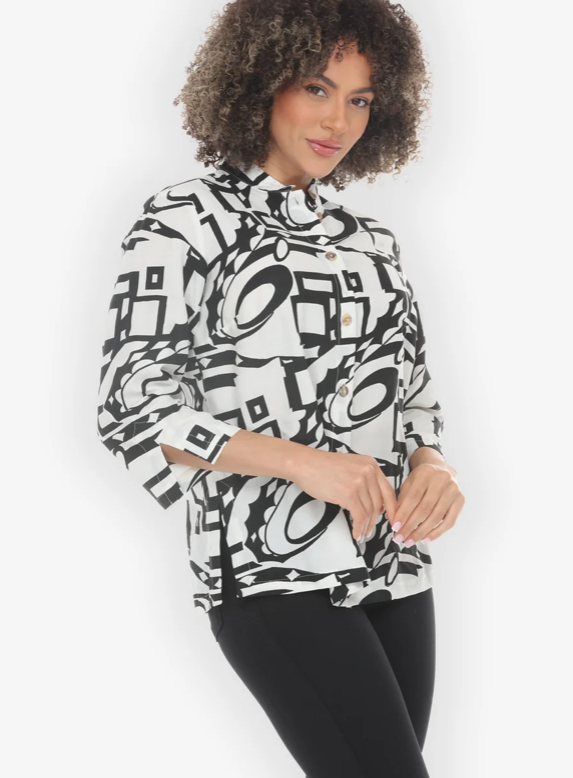 Citron "Black White Abstract Geometric Blouse" - 1213BWAG