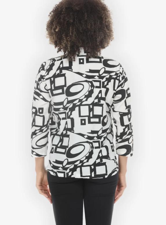 Citron "Black White Abstract Geometric Blouse" - 1213BWAG
