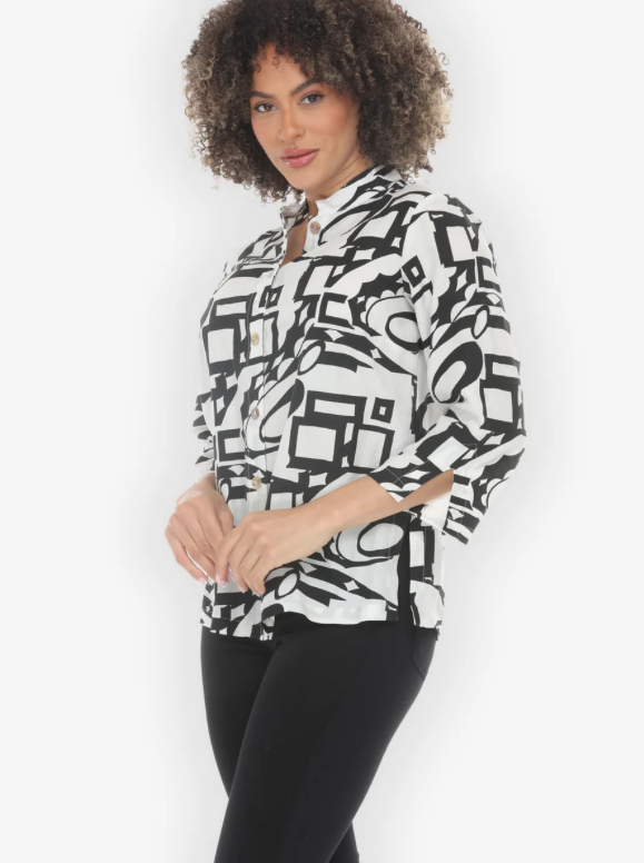 Citron "Black White Abstract Geometric Blouse" - 1213BWAG