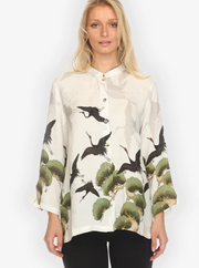 Citron "Crane Over Forest in White Silk Blouse" - 1213COFW