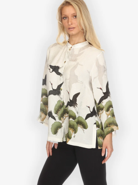Citron "Crane Over Forest in White Silk Blouse" - 1213COFW