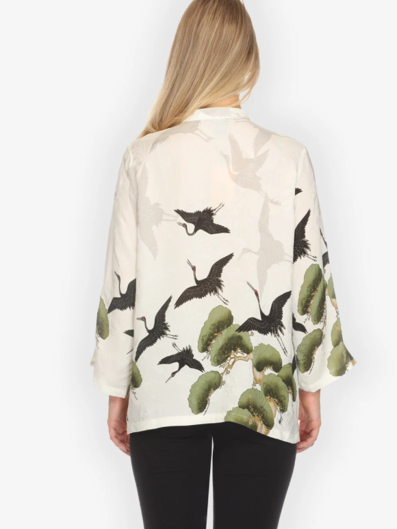 Citron "Crane Over Forest in White Silk Blouse" - 1213COFW