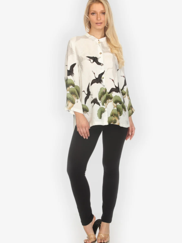 Citron "Crane Over Forest in White Silk Blouse" - 1213COFW