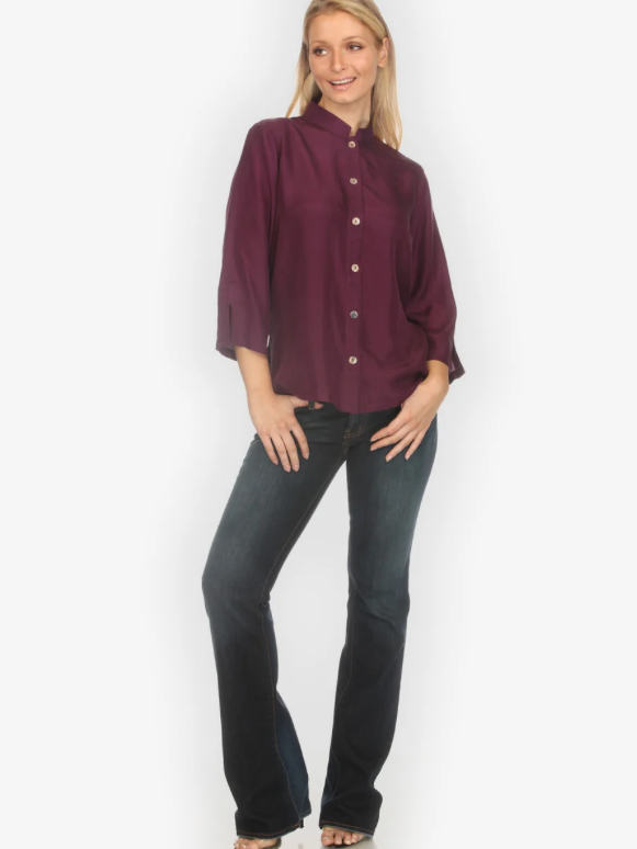Citron "Solid Deep Purple Silk Blouse" - 1213SS-DP
