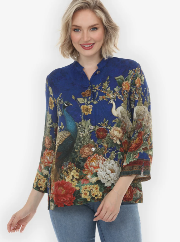 Citron "Peacock Garden in Indigo Silk Blouse" - 1213PGI