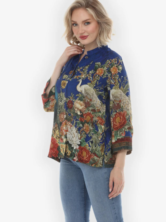 Citron "Peacock Garden in Indigo Silk Blouse" - 1213PGI