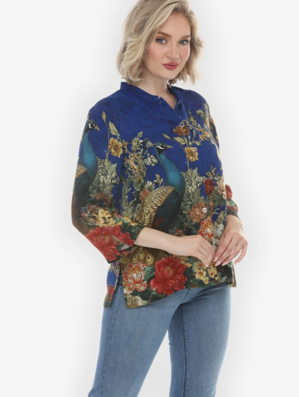 Citron "Peacock Garden in Indigo Silk Blouse" - 1213PGI