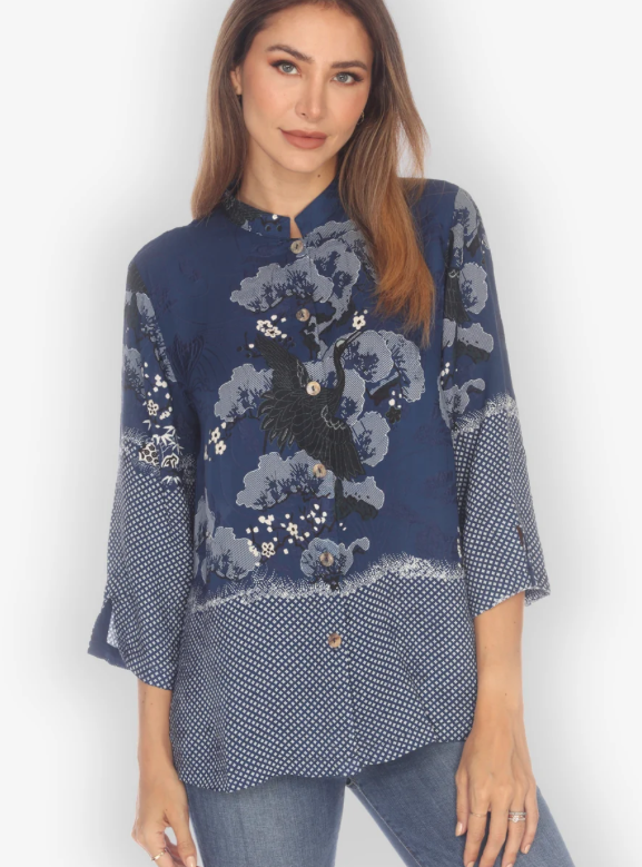 Citron "True Blue Shibori Silk Blend Blouse" - 1213TBS