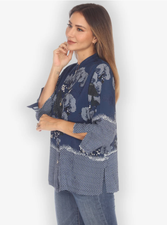 Citron "True Blue Shibori Silk Blend Blouse" - 1213TBS