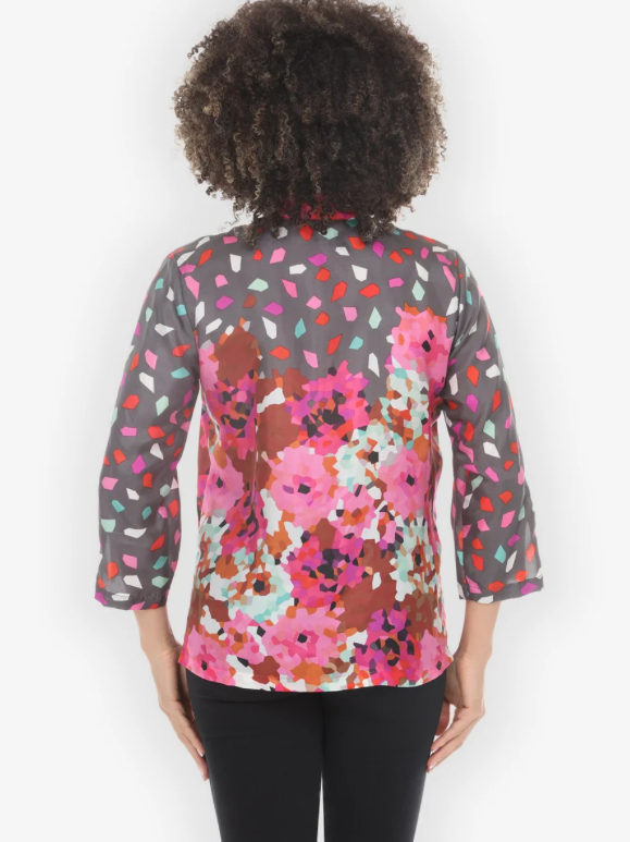Citron "Abstract Floral Print Pink Silk Blouse" - 1213AFPP