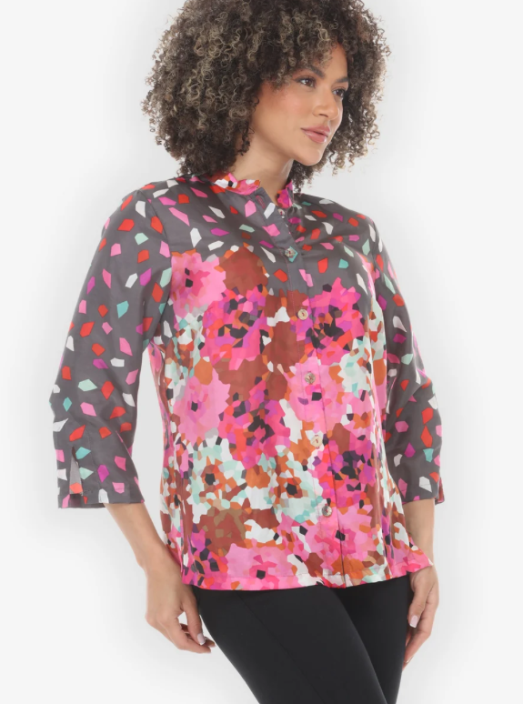 Citron "Abstract Floral Print Pink Silk Blouse" - 1213AFPP