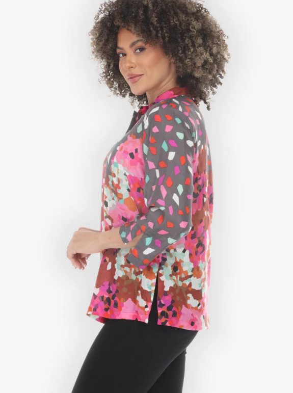 Citron "Abstract Floral Print Pink Silk Blouse" - 1213AFPP