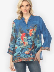 Citron "Koi Fish Sea Wave in Blue Silk Blouse" - 1213KFSWB