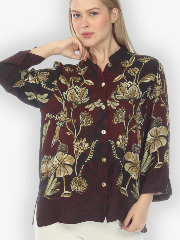 Citron "Big Lotus and Dragonfly Silk Blouse" - 1213BLD