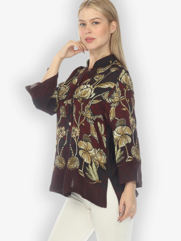 Citron "Big Lotus and Dragonfly Silk Blouse" - 1213BLD