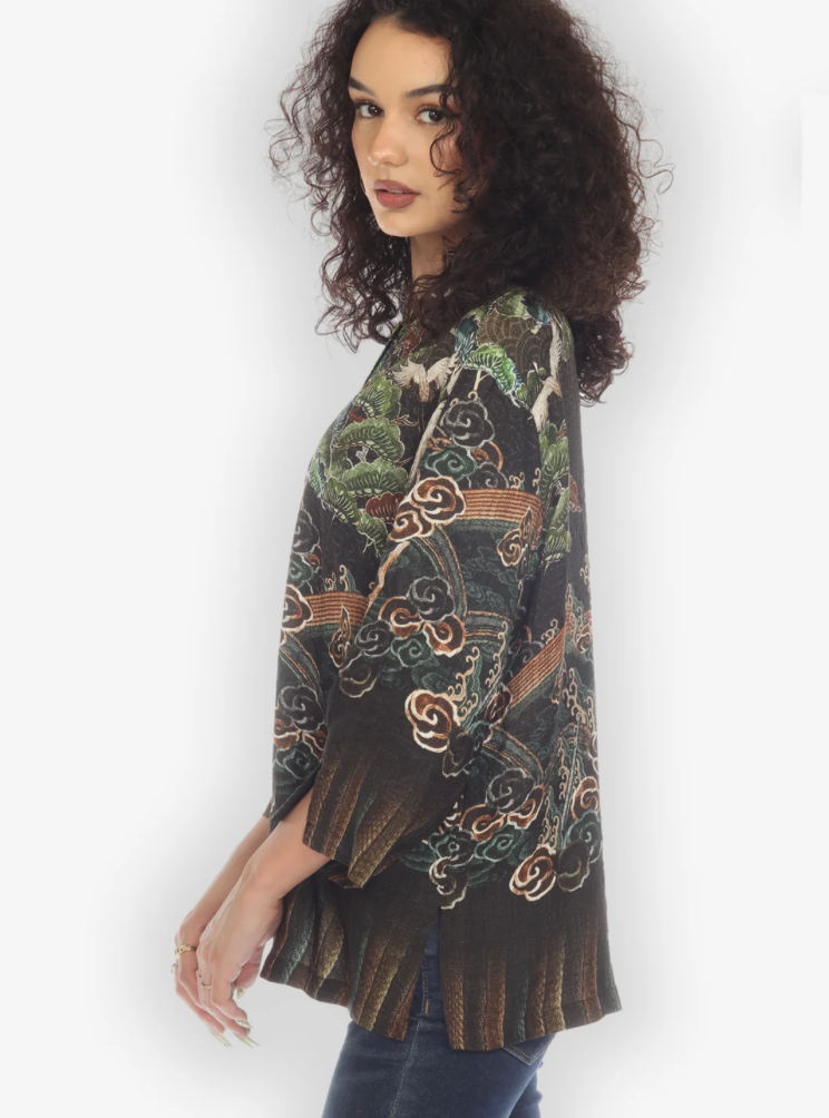 Citron "Geometric Waves Border Silk Blouse" - 1213GWB