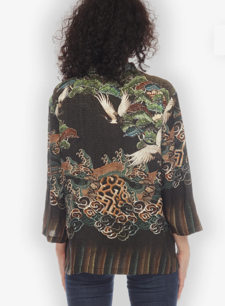 Citron "Geometric Waves Border Silk Blouse" - 1213GWB
