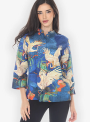 Citron "Blossom and Crane Cotton Blouse" - 1213BAC