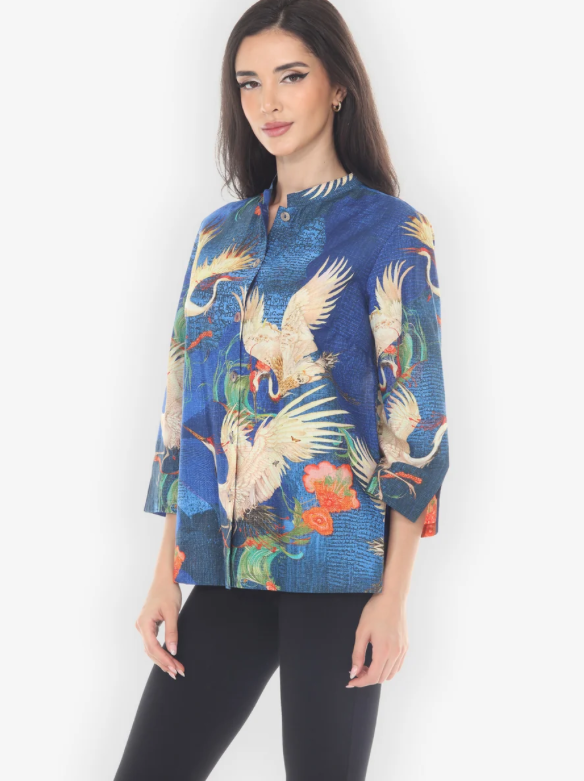 Citron "Blossom and Crane Cotton Blouse" - 1213BAC