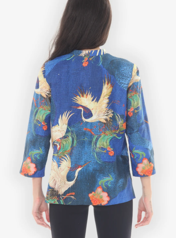 Citron "Blossom and Crane Cotton Blouse" - 1213BAC