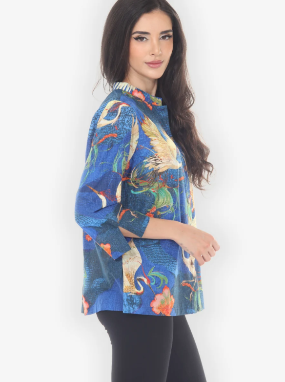 Citron "Blossom and Crane Cotton Blouse" - 1213BAC