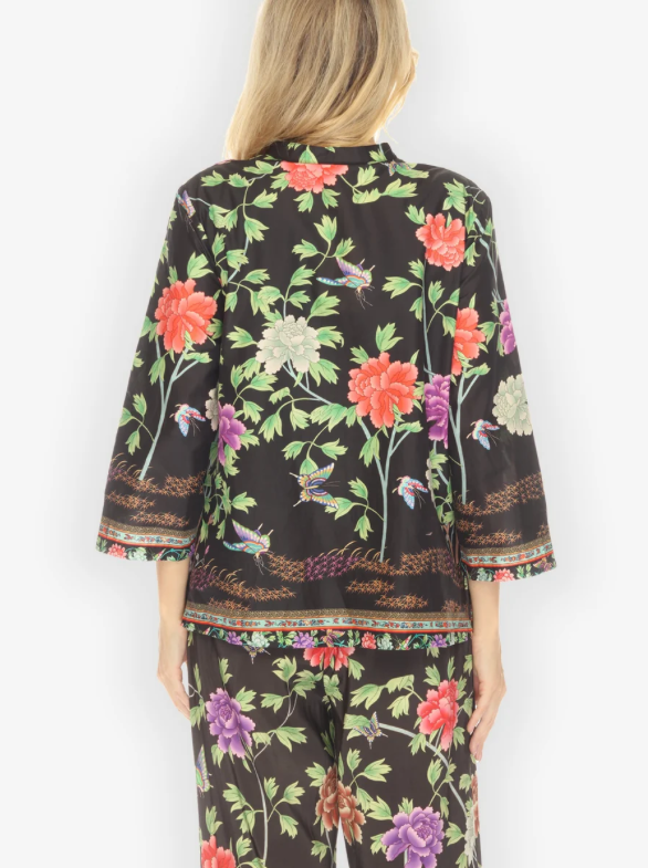 Citron "Border Floral Butterflies in Black Cotton Blouse" - 1213BFBB