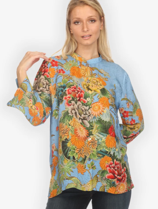 Citron "Vintage Flower in Sky Blue Silk Blouse" - 1213VF-SB