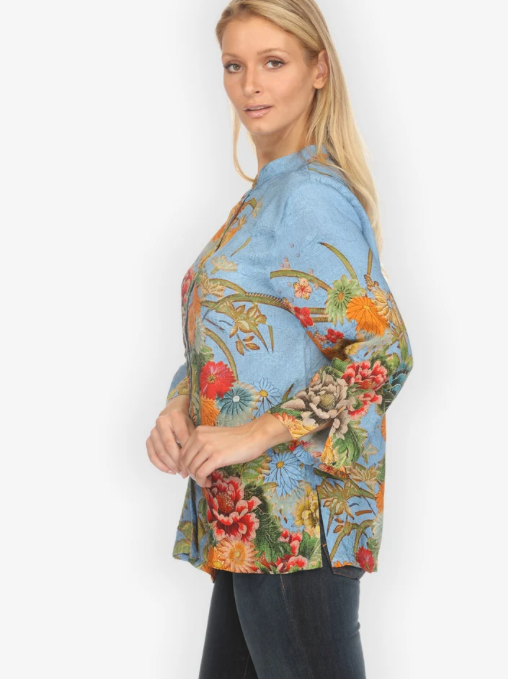 Citron "Vintage Flower in Sky Blue Silk Blouse" - 1213VF-SB