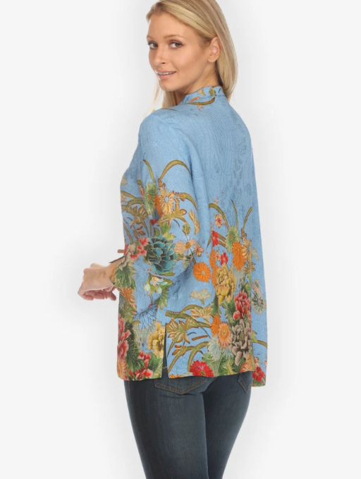 Citron "Vintage Flower in Sky Blue Silk Blouse" - 1213VF-SB