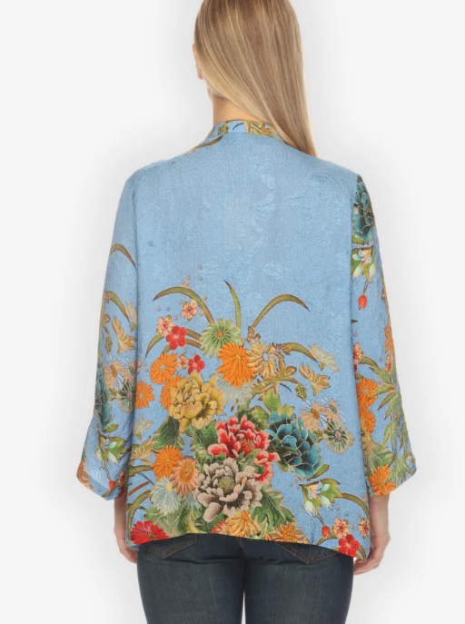 Citron "Vintage Flower in Sky Blue Silk Blouse" - 1213VF-SB