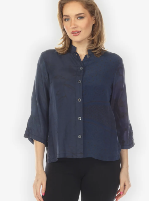Citron "Silk Patch Print Navy Hand Dyed Blouse" - 1213SPPN-HD