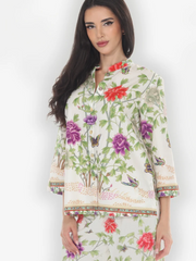 Citron "Border Floral Butterflies in White Cotton Blouse" - 1213BFBW