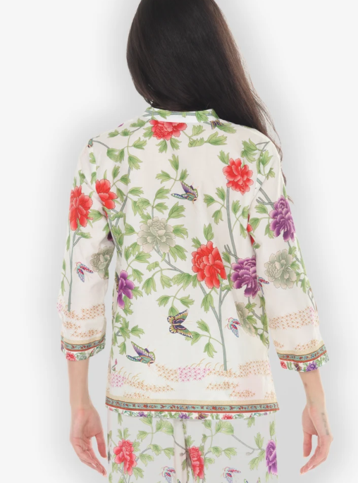 Citron "Border Floral Butterflies in White Cotton Blouse" - 1213BFBW