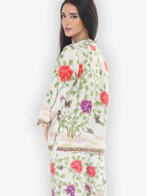 Citron "Border Floral Butterflies in White Cotton Blouse" - 1213BFBW
