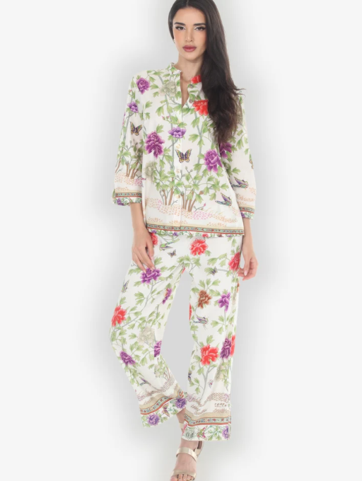 Citron "Border Floral Butterflies in White Cotton Blouse" - 1213BFBW
