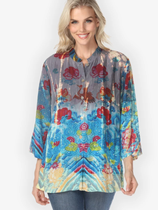 Citron "Flower Waves Gray Tie Dye Blouse" - 1213FWG-TD
