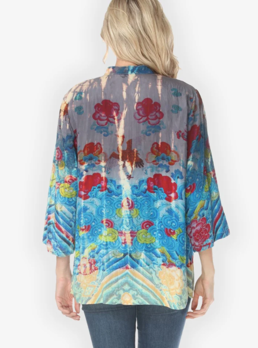 Citron "Flower Waves Gray Tie Dye Blouse" - 1213FWG-TD