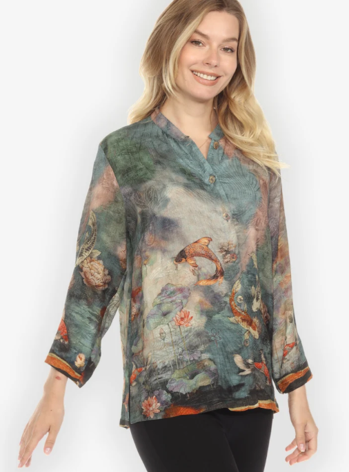 Citron "Watercolor Koi Silk Blouse" - 1213WK